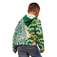 Hawaiian Plumeria Lei Kid Hoodie Kakau Motifs and Palaka Half Style Green Color LT03 - Polynesian Pride