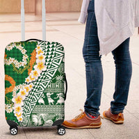 Hawaiian Plumeria Lei Luggage Cover Kakau Motifs and Palaka Half Style Green Color LT03 Green - Polynesian Pride
