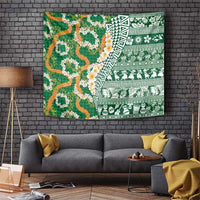 Hawaiian Plumeria Lei Tapestry Kakau Motifs and Palaka Half Style Green Color - Polynesian Pride