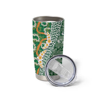 Hawaiian Plumeria Lei Tumbler Cup Kakau Motifs and Palaka Half Style Green Color LT03 - Polynesian Pride