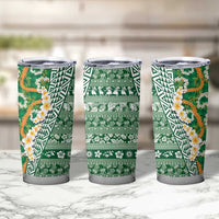 Hawaiian Plumeria Lei Tumbler Cup Kakau Motifs and Palaka Half Style Green Color LT03 - Polynesian Pride
