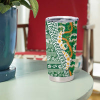 Hawaiian Plumeria Lei Tumbler Cup Kakau Motifs and Palaka Half Style Green Color LT03 - Polynesian Pride