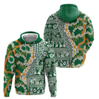 Hawaiian Plumeria Lei Zip Hoodie Kakau Motifs and Palaka Half Style Green Color LT03 - Polynesian Pride
