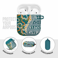 Hawaiian Plumeria Lei AirPods Case Kakau Motifs and Palaka Half Style Turquoise Color - Polynesian Pride
