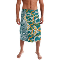 Hawaiian Plumeria Lei Lavalava Kakau Motifs and Palaka Half Style Turquoise Color - Polynesian Pride