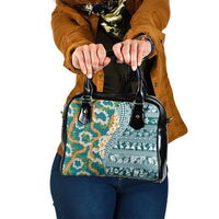 Hawaiian Plumeria Lei Shoulder Handbag Kakau Motifs and Palaka Half Style Turquoise Color - Polynesian Pride