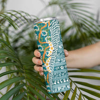 Hawaiian Plumeria Lei Skinny Tumbler Kakau Motifs and Palaka Half Style Turquoise Color LT03 - Polynesian Pride