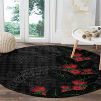 Hawaiian Kakau Art Round Carpet Taro Leaves with Ohia Lehua and Pakala Pattern - Polynesian Pride