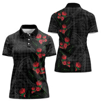 Hawaiian Kakau Art Women Polo Shirt Taro Leaves with Ohia Lehua and Pakala Pattern - Polynesian Pride