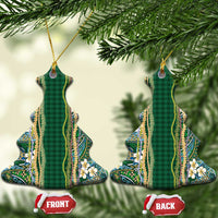 Hawaiian Art Flower Tribal with Lei Ceramic Ornament Palaka Pattern Green Color - Polynesian Pride