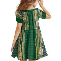 Hawaiian Art Flower Tribal with Lei Family Matching Mermaid Dress and Hawaiian Shirt Palaka Pattern Green Color LT03 - Polynesian Pride
