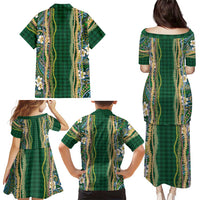 Hawaiian Art Flower Tribal with Lei Family Matching Puletasi and Hawaiian Shirt Palaka Pattern Green Color LT03 - Polynesian Pride