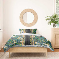 Hawaiian Art Flower Tribal with Lei Bedding Set Palaka Pattern Black Color - Polynesian Pride