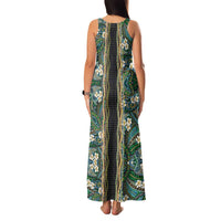 Hawaiian Art Flower Tribal with Lei Family Matching Tank Maxi Dress and Hawaiian Shirt Palaka Pattern Black Color LT03 - Polynesian Pride