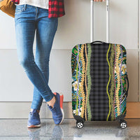 Hawaiian Art Flower Tribal with Lei Luggage Cover Palaka Pattern Black Color - Polynesian Pride