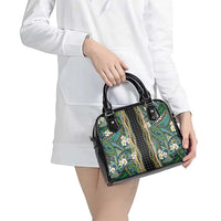 Hawaiian Art Flower Tribal with Lei Shoulder Handbag Palaka Pattern Black Color - Polynesian Pride