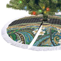 Hawaiian Art Flower Tribal with Lei Tree Skirt Palaka Pattern Black Color - Polynesian Pride