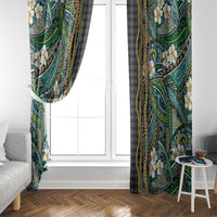 Hawaiian Art Flower Tribal with Lei Window Curtain Palaka Pattern Black Color - Polynesian Pride