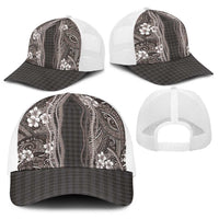 Hawaiian Art Flower Tribal with Lei Baseball Net Cap Palaka Pattern Grayscale - Polynesian Pride