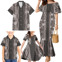 Hawaiian Art Flower Tribal with Lei Family Matching Mermaid Dress and Hawaiian Shirt Palaka Pattern Grayscale LT03 - Polynesian Pride