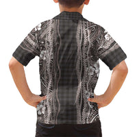 Hawaiian Art Flower Tribal with Lei Family Matching Off Shoulder Maxi Dress and Hawaiian Shirt Palaka Pattern Grayscale LT03 - Polynesian Pride