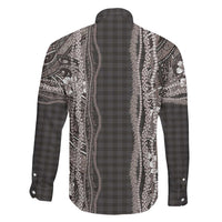 Hawaiian Art Flower Tribal with Lei Family Matching Off Shoulder Short Dress and Hawaiian Shirt Palaka Pattern Grayscale LT03 - Polynesian Pride