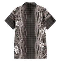 Hawaiian Art Flower Tribal with Lei Family Matching Puletasi and Hawaiian Shirt Palaka Pattern Grayscale - Polynesian Pride