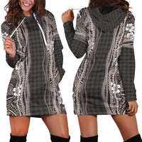 Hawaiian Art Flower Tribal with Lei Hoodie Dress Palaka Pattern Grayscale - Polynesian Pride