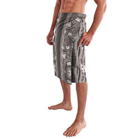 Hawaiian Art Flower Tribal with Lei Lavalava Palaka Pattern Grayscale - Polynesian Pride