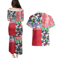 Hawaiian Floral Kakau Tropical Leaves-Sporty Style Couples Matching Puletasi and Hawaiian Shirt