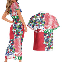 Hawaiian Floral Kakau Tropical Leaves-Sporty Style Couples Matching Short Sleeve Bodycon Dress and Hawaiian Shirt