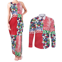 Hawaiian Floral Kakau Tropical Leaves-Sporty Style Couples Matching Tank Maxi Dress and Long Sleeve Button Shirt