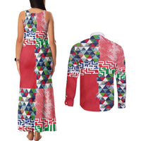 Hawaiian Floral Kakau Tropical Leaves-Sporty Style Couples Matching Tank Maxi Dress and Long Sleeve Button Shirt
