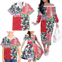 Hawaiian Floral Kakau Tropical Leaves-Sporty Style Family Matching Off The Shoulder Long Sleeve Dress and Hawaiian Shirt