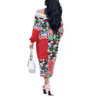 Hawaiian Floral Kakau Tropical Leaves-Sporty Style Off The Shoulder Long Sleeve Dress