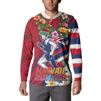 Hawaii Runner-Kakau Art with Lei and Plumeria Button Sweatshirt