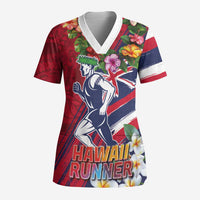 Hawaii Runner-Kakau Art with Lei and Plumeria Scrub Top - Polynesian Pride