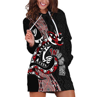 Aotearoa Toitu Te Tiriti Taniko Hoodie Dress Maori Taniwha Haka - Honour the Treaty LT03 Black - Polynesian Pride