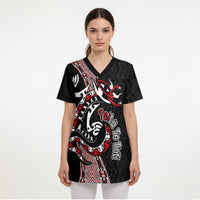Aotearoa Toitu Te Tiriti Taniko Scrub Top Maori Taniwha Haka - Honour the Treaty - Polynesian Pride