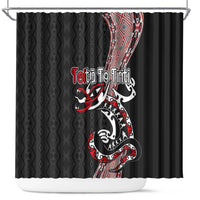 Aotearoa Toitu Te Tiriti Taniko Shower Curtain Maori Taniwha Haka - Honour the Treaty LT03 Black - Polynesian Pride