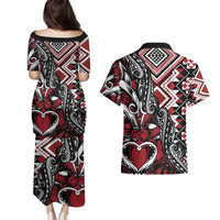 Aotearoa Maori Moko Art with Taniko Half Style Couples Matching Puletasi and Hawaiian Shirt