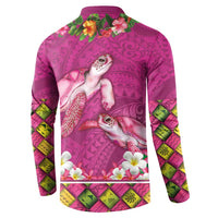 Hawaiian Lei Turtle and Plumeria Button Sweatshirt Polynerian Art Tattoo-Plum Pink Color