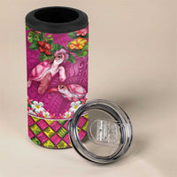 Hawaiian Lei Turtle and Plumeria 4 in 1 Can Cooler Tumbler Polynerian Art Tattoo-Plum Pink Color