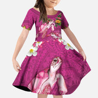 Hawaiian Lei Turtle and Plumeria Family Matching Mermaid Dress and Hawaiian Shirt Polynerian Art Tattoo-Plum Pink Color