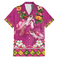 Hawaiian Lei Turtle and Plumeria Family Matching Mermaid Dress and Hawaiian Shirt Polynerian Art Tattoo-Plum Pink Color