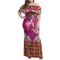Hawaiian Lei Turtle and Plumeria Family Matching Off Shoulder Maxi Dress and Hawaiian Shirt Polynerian Art Tattoo-Plum Pink Color