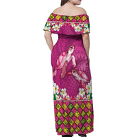 Hawaiian Lei Turtle and Plumeria Family Matching Off Shoulder Maxi Dress and Hawaiian Shirt Polynerian Art Tattoo-Plum Pink Color