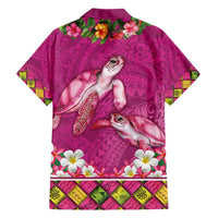 Hawaiian Lei Turtle and Plumeria Hawaiian Shirt Polynerian Art Tattoo-Plum Pink Color
