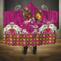 Hawaiian Lei Turtle and Plumeria Hooded Blanket Polynerian Art Tattoo-Plum Pink Color