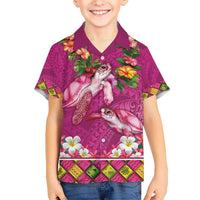 Hawaiian Lei Turtle and Plumeria Kid Hawaiian Shirt Polynerian Art Tattoo-Plum Pink Color